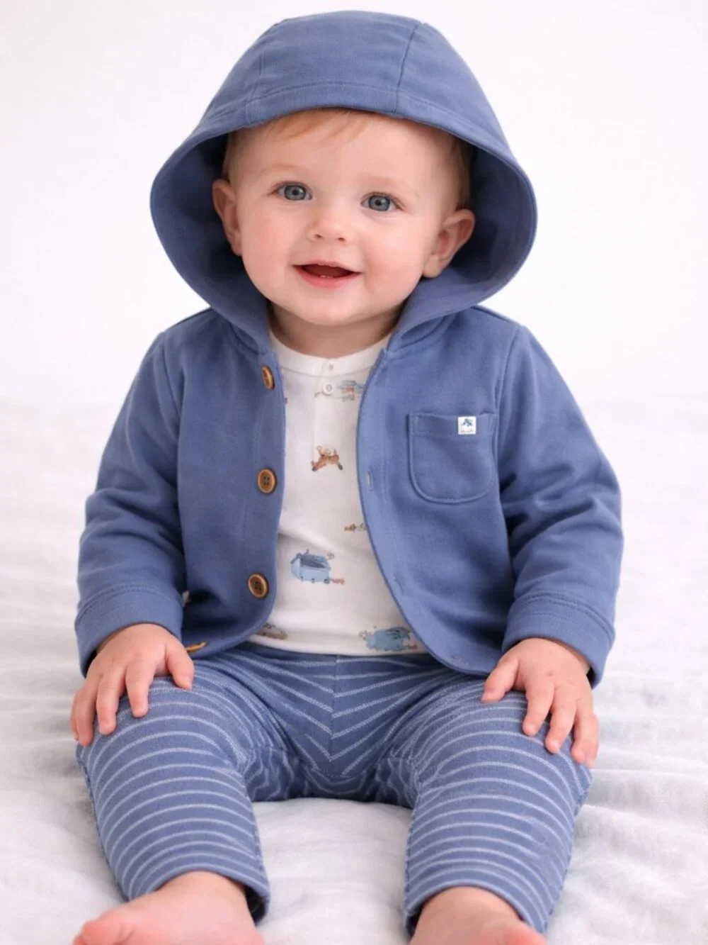 NWT Carter’s Baby Boy Barn Print 3-Piece Cardigan Set Navy Blue Outfit Set - Picture 2 of 5